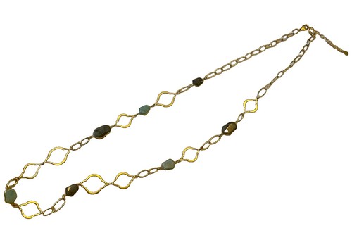 Stella Dot gold Tone Link Chain Station Necklace Green stones Lobster Adjustable