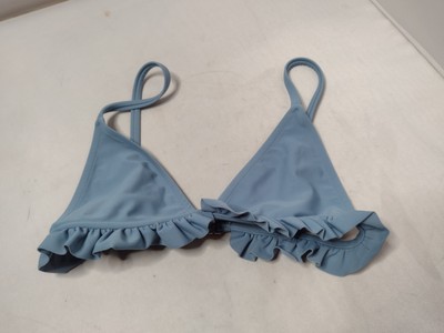 FAE Swim Bikini Top Blue Triangle Ruffles Wireless Swimsuit Swimwear A7