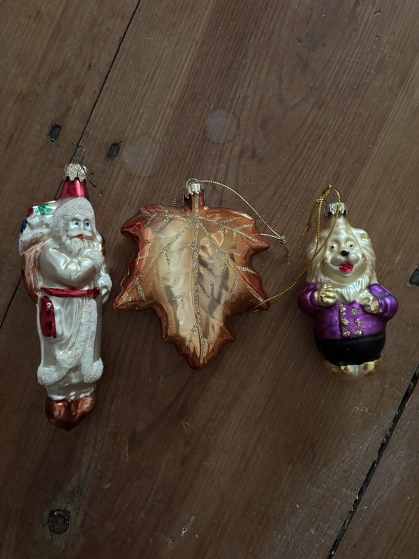Vintage Lot of 3 Ornament Glass Santa-Leaf-Lion  W German And German  Estate