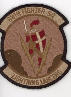 PATCH USAF F-16 68th FS LIGHTNING LANCERS IRON ON RAMSTEIN AFB DESERT