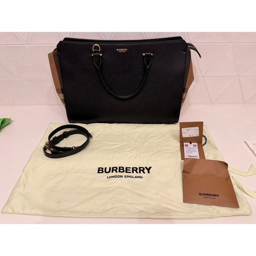 Burberry Large Banner Tote House Check Leather Canvas Satchel EUC Authentic
