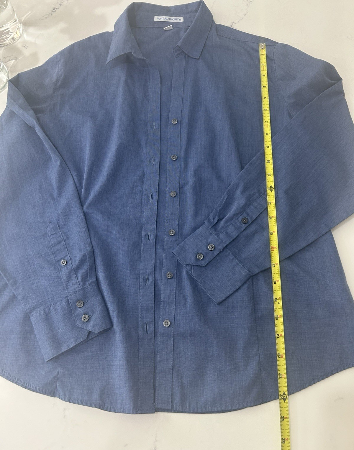 Port Authority Womens XL Blue Button Down Shirt Long Sleeve Easy Care Blouse EUC