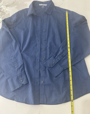 Womens XL Blue Button Down Shirt Long Sleeve Cotton Blend Career Work Blouse EUC