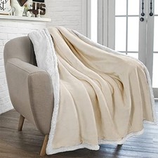 Sherpa Fleece Throw Blanket for Couch, Twin Size, 60 x 80 Inches - Twin Latte