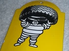 VINTAGE MICHELIN TIRES MAN 11 3/4" PORCELAIN METAL GASOLINE OIL THERMOMETER SIGN
