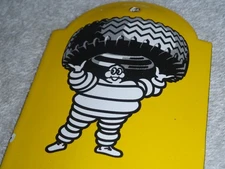 VINTAGE MICHELIN TIRES MAN 11 3/4" PORCELAIN METAL GASOLINE OIL THERMOMETER SIGN