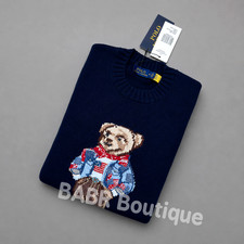 POLO RALPH LAUREN Navy Bear wearing a scarf Sweater Women s Size S - NWT