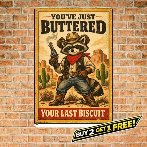 Western Cow Cat Funny Quote Vintage Metal Tin Sign Retro Wall Art Plaque