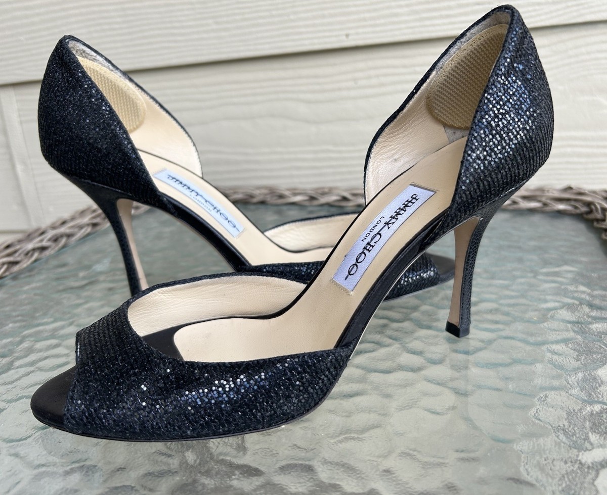JIMMY CHOO London (Made in Italy) Black Sparkle Peep Toe JIMMY CHOO London (Made in Italy) Black Sparkle Peep Toe