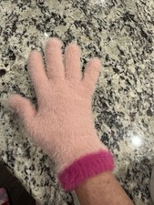 NWT Women's Cuddl Duds Pink Feather Knit Colorblock Gloves OS