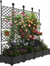 Outdoor Plastic Planter Box with Trellis, Vegetable Planter w/ Drain Plugs