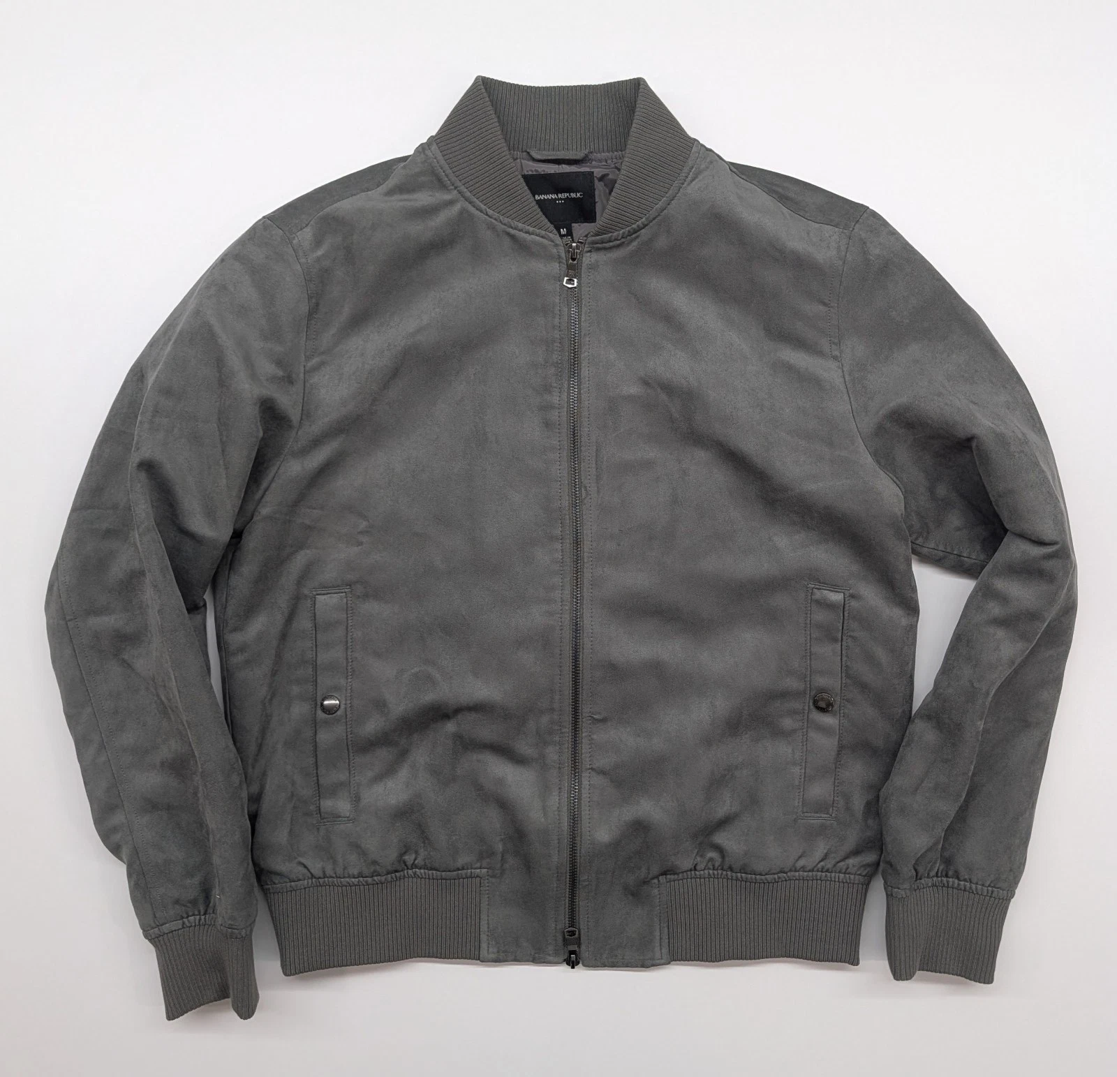 Banana Republic Mens Vegan Faux Suede Bomber Jacket Charcoal Gray Medium - product detail image 1