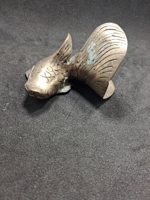 Vintage Solid Brass Fantail Goldfish Koi Paperweight Figurine MCM Patina