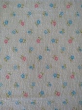 REMNANT Vintage Pink Blue Floral Flannel Fabric Tiny Flowers 24" x 35"