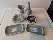 Wedgwood Jasperware Green Vase/Urn/Dishes/Heart Shaped Ash Trays