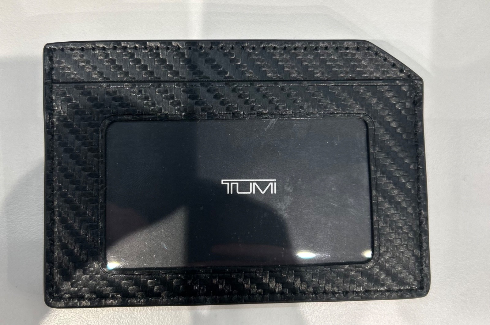 NEW Tumi Slim Card Case with ID Window - Wallet - CARBON FIBER & BLACK LEATHER image 2