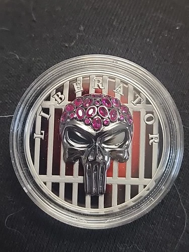 1 Oz Silver Coin Dark Side 2022 THE LIBERATOR Skull Proof Silver / Gem Encrusted