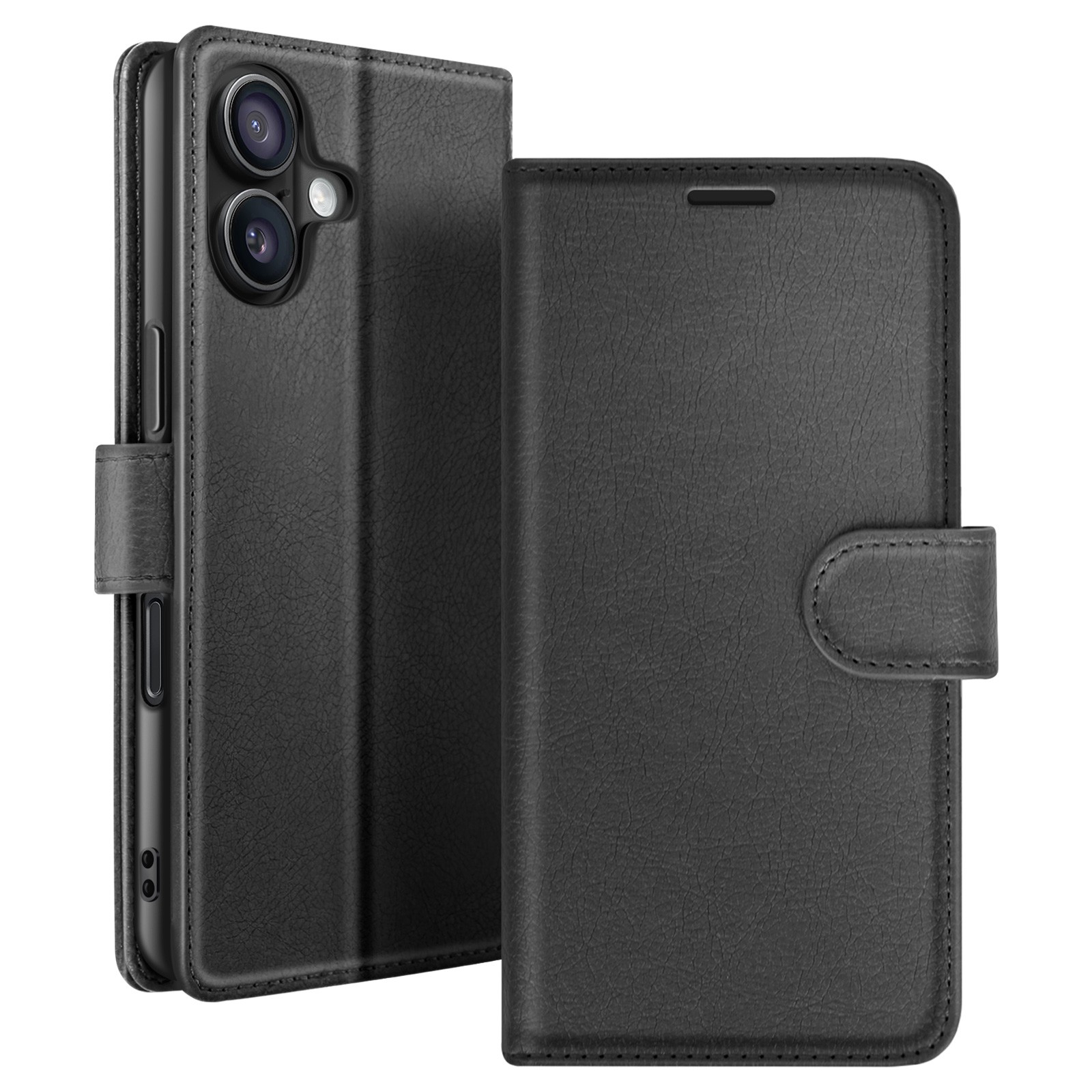 Étui portefeuille iPhone 16 noir idéal pour voyager léger au quotidien