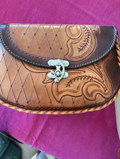 Hand Tooled Brown Leather Shoulder Bag With Wallet NEW