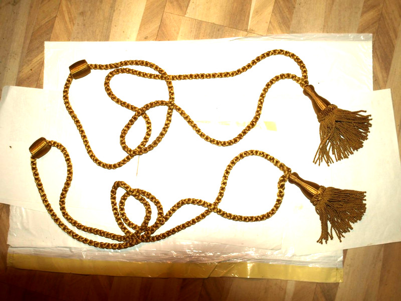 Drapery Ropes w/ 6" Tassels Elegant Twist Cord Tiebacks 43" Pair Antique Gold