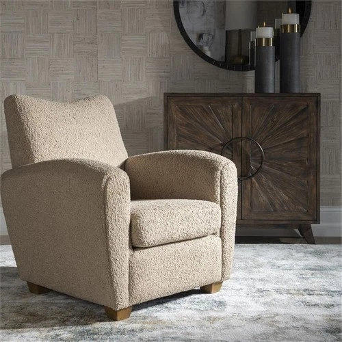 Uttermost Teddy Farmhouse Wood and Fabric Accent Chair in Brown - Picture 10 of 11