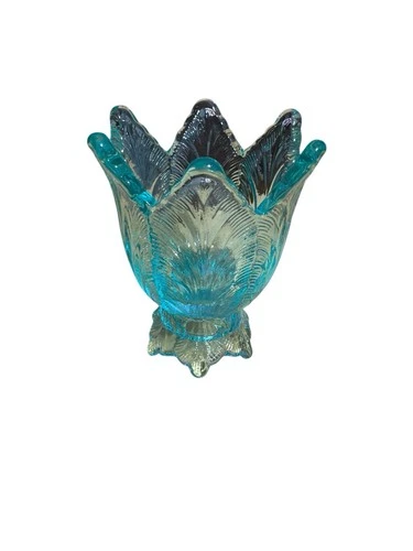 Vintage Fenton Blue/Aqua Translucent Glass Reversible Tulip Candle Holder