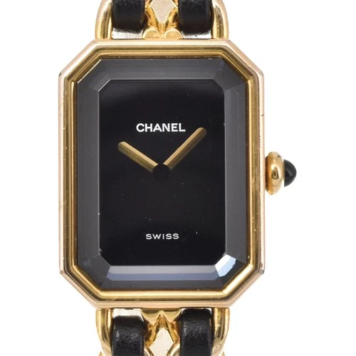 CHANEL Premiere L Gold Plated / Leather black Dial Quartz Ladies Watch M#145444
