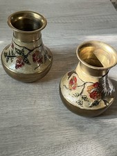 Hosley Solid Brass Enambled Vases 4 inches Set of 2 Made in India