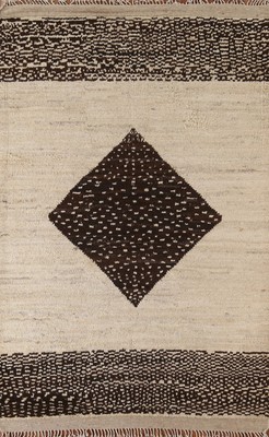 Tribal Geometric Moroccan Area Rug 6x8 Ivory Wool Handmade Nomadic Carpet
