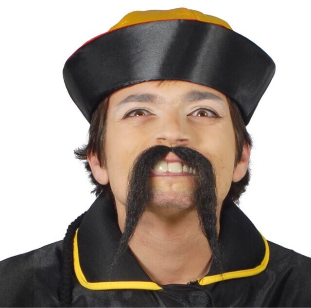 DISFRAZ BIGOTE CHINO ADULTO, CARNAVAL HALLOWEEN, NUEVO. 90