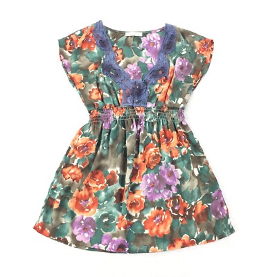 Lush Floral Print Peasant Top Size Small Womens Green Sleeveless Blouse S EUC