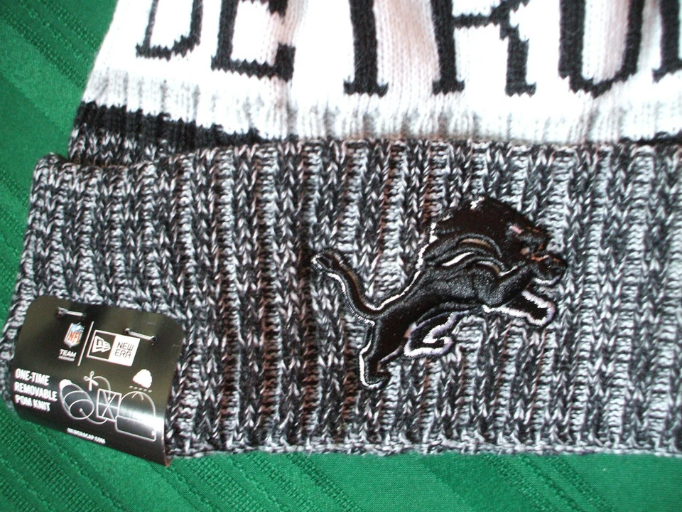 Detroit Lions New Era knit POM hat beanie NEW On Field #RARE# Black & White 2018 - Image 4 of 4