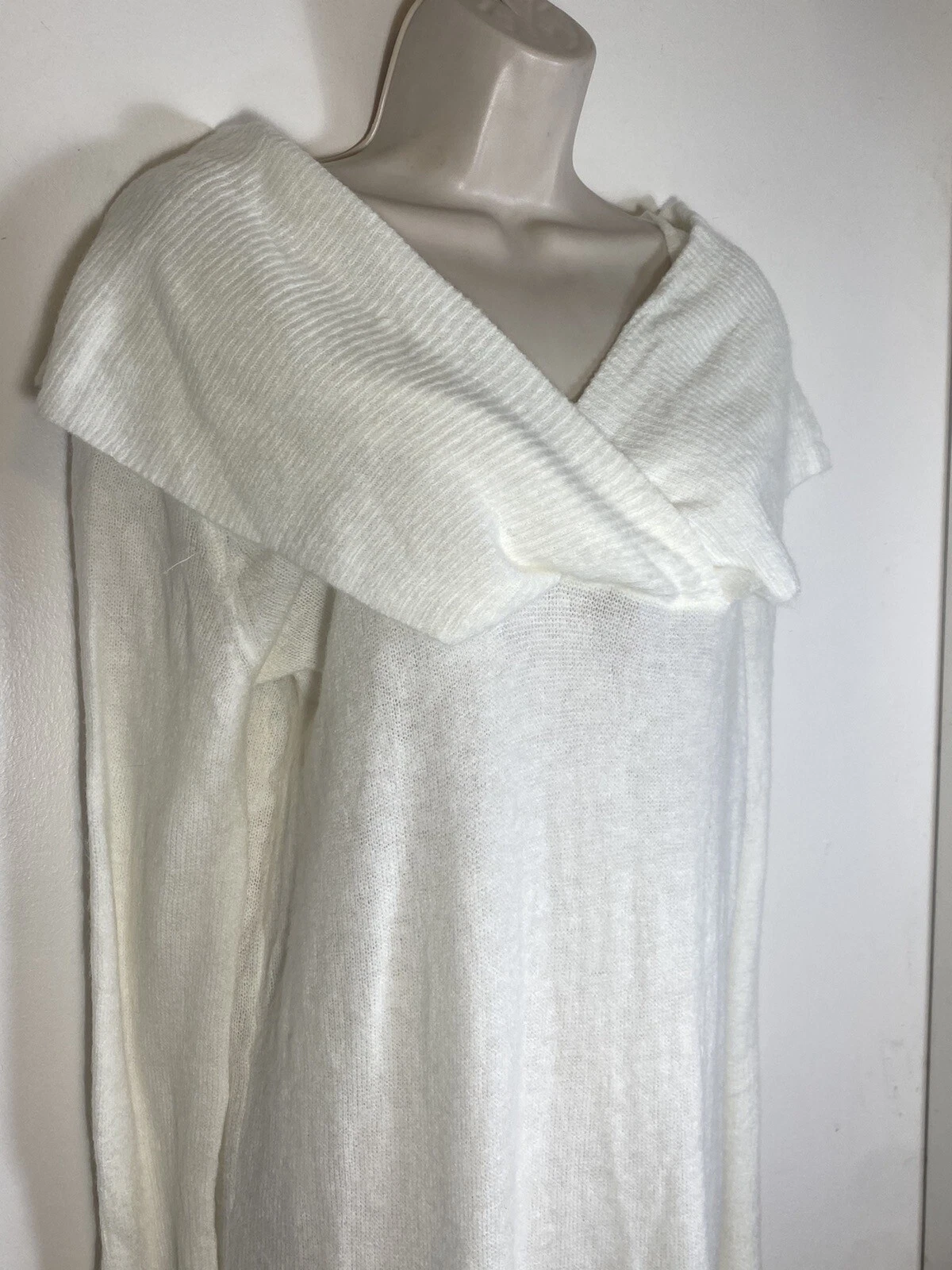 OFF WHITE Abito maglione spalle scoperte olivaceo donna grande bianco sporco mini manica lunga