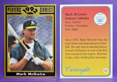 Mark McGwire Oakland Athletics 1992 Cartwrights Magazine Players' Choice #35