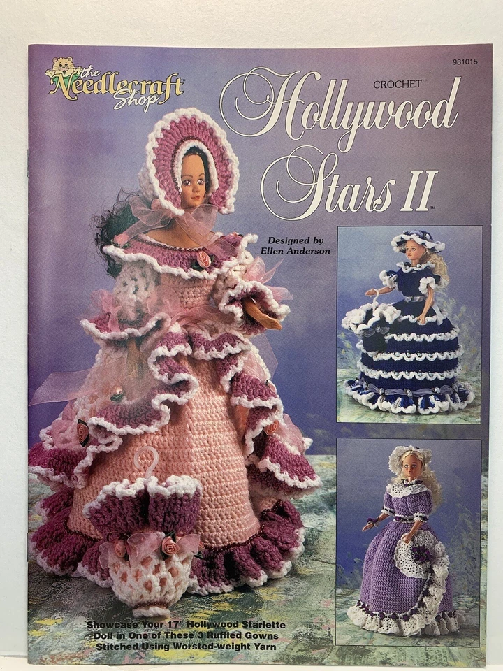 Hollywood Stars I and II - Crochet 17" Starlette Doll Gowns Pantaloons Fans - Image 2 of 4