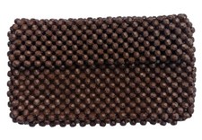 Purse YKK Hong Kong Zippered Clutch Brown Beads VINTAGE may24