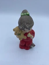 Vintage 1960s Potpourri FIGURINE Little girl in RED pajamas TEDDY CAT JASCO E3