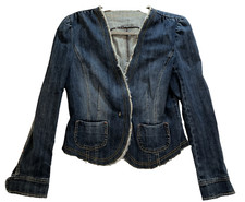 Denim Women's Cropped Blazer Collarless No Labels