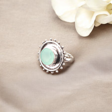 Natural Aqua Chalcedony Gemstone Ring 925 Sterling Silver Fine Jewelry For Wife