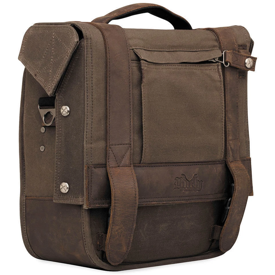 Alforja Burly Voyager tratada con UV roble oscuro para motocicletas Harley personalizada Foto 4 de 4