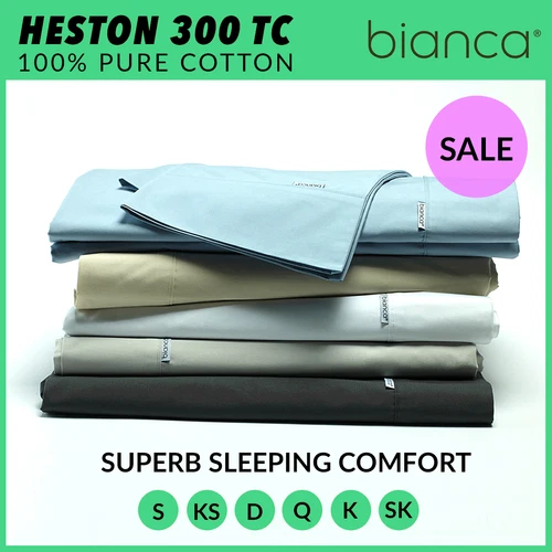 BIANCA Heston 300tc 100% Cotton Percale Sheet Set Single/Double/Queen/Super King