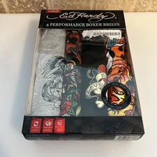 ED HARDY 4 Pack Boxer Briefs Underwear Performance Stretch Men Large L NIB New