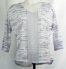 Prana White & Purple Print 3/4 Sleeve V-Neck Polyester T-Shirt M Made In USA
