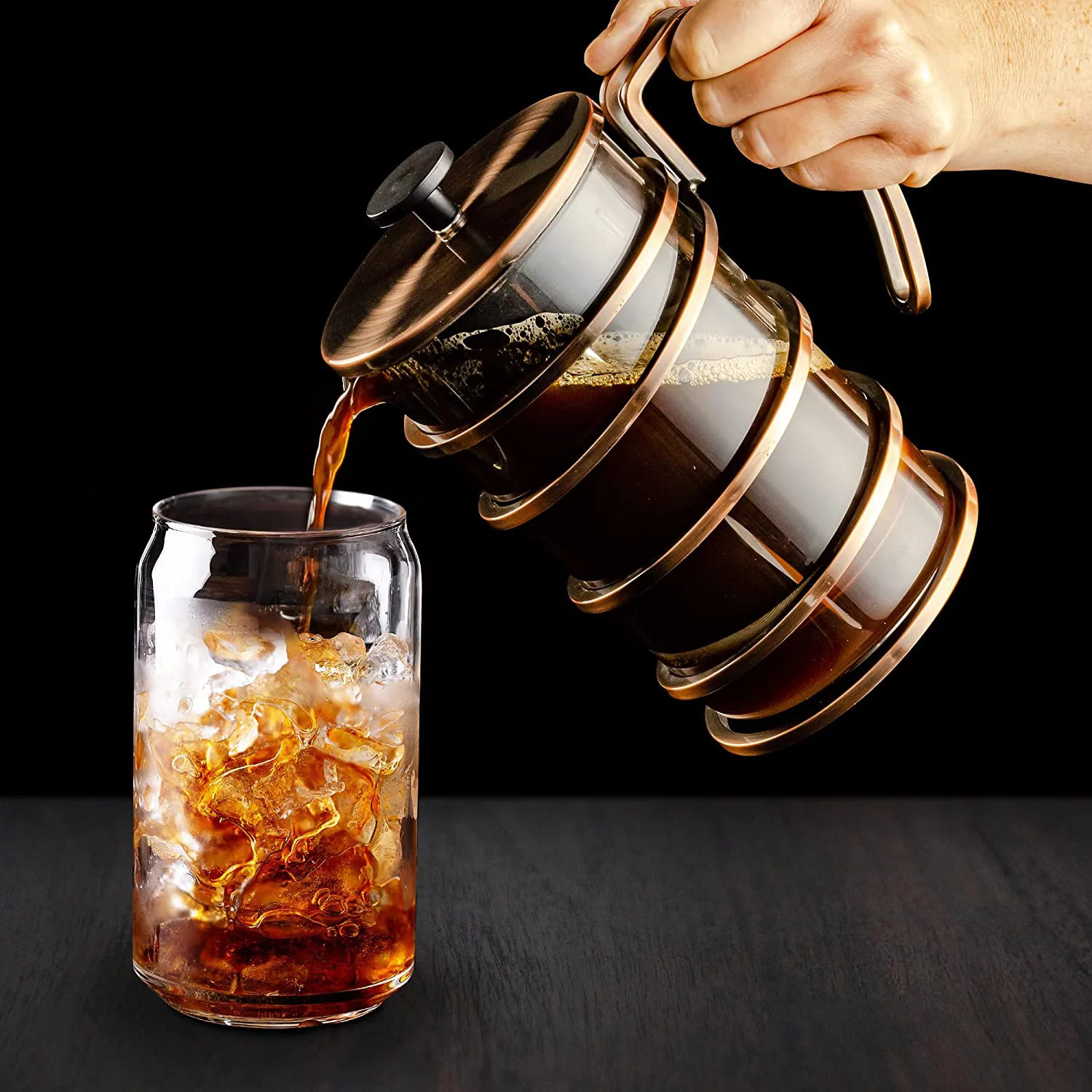 27 Ounce Glass French Press Coffee Maker, Filter Plunger, Hot or Cold Brew, Copp