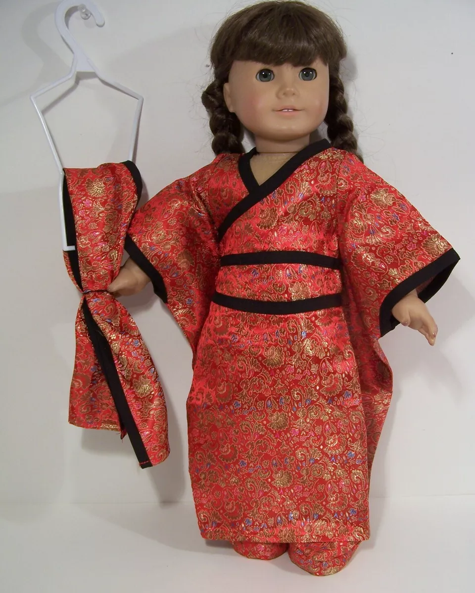 4pc RED Japanese Kimono Dress Shoes Doll Clothes For 18 American