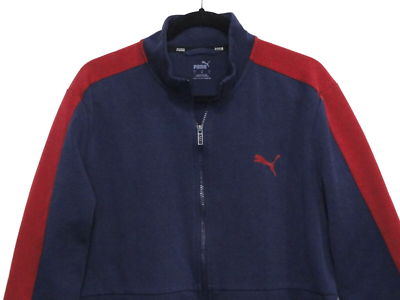 PUMA Track Jacket Navy Blue & Burgundy red stripe zip up pockets