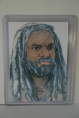 THE WALKING DEAD hand drawn ACEO Sketch card KING EZEKIEL by Nikki Waring