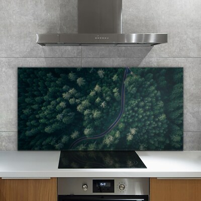 Land Straße im Wald 140x70 Küchenrückwand Spritzschutz auf ESG Sicherheitsglas