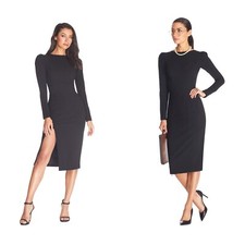 Dress the Population Black Front Back Zipper Career Smart Work LBD DRESS L