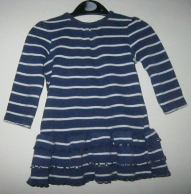 F&F (Tesco) blau/weiß gestreiftes Langarmkleid mit Rüschen. Alter 6 - 9 Monate.